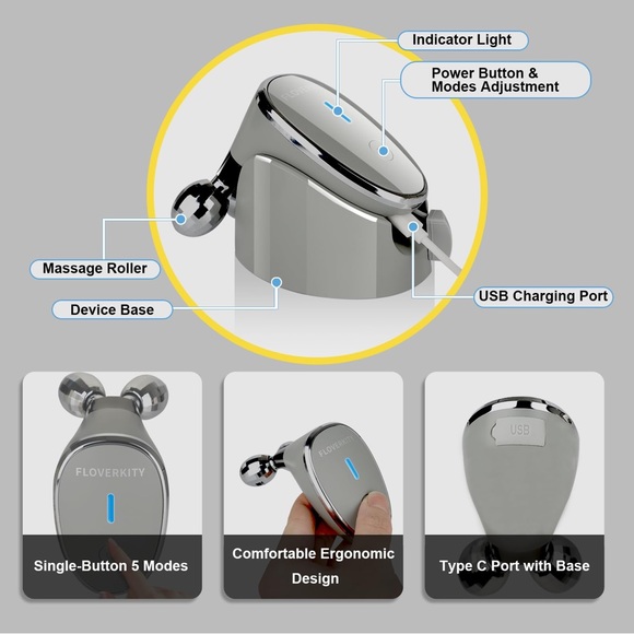 Microcurrent Facial-Roller Wrinkle Removal Anti-Aging Face Lifting, Fine Lines - Picture 6 of 14
